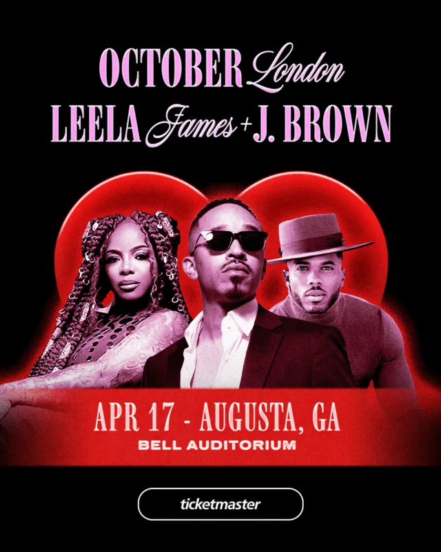 October London, Leela James & J. Brown are coming together for one incredible show at the Bell Auditorium on April 17! 🔥🎤

From smooth soul to big energy performances, this is a must-see night for true R&B fans. Grab your tickets, bring your crew, and get ready to vibe all night long.

#OctoberLondon #LeelaJames #JBrown #LiveMusic #RNBVibes #SoulMusic #AugustaEvents #BellAuditorium #ConcertNight #April17 #NightOut #LiveInAugusta #augustaentertainmentcomplex #entertainaugusta #loveaugusta #visitaugusta #downtownaugusta #csra