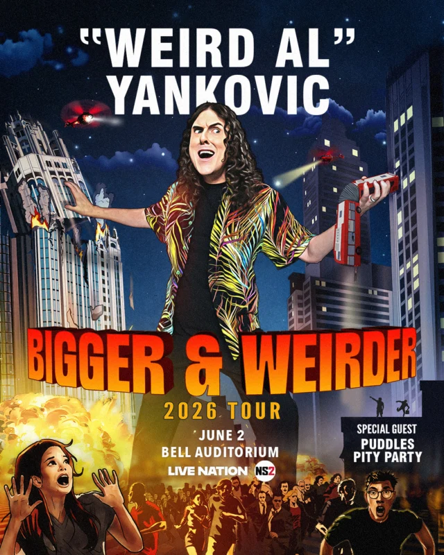 Get ready for the most ridiculous, hilarious, and epic night of music ever 🤪
Weird Al Yankovic brings his BIGGER & WEIRDER 2026 Tour to the Bell Auditorium on June 2!

Featuring a super-sized 8-piece band and special guest Puddles Pity Party 🪗 — this show is guaranteed BIG laughs and BIG Weird Al energy.

🎟️ Tickets on sale NOW
👉 Link in bio!

#WeirdAl #BiggerAndWeirderTour #PuddlesPityParty #BellAuditorium #AugustaGA #LiveComedy #LiveMusic #ConcertVibes #GetYourTickets #ComedyConcert 🤡🎶#downtownaugusta #csra #augustaentertainmentcomplex #entertainaugusta #loveaugusta #visitaugusta