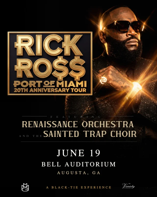 ❗ ON SALE NOW❗ Hip-Hop icon Rick Ross celebrates the 20th anniversary of his groundbreaking debut album Port of Miami with a live orchestral performance at the Bell on June 14. He'll be joined by the Renaissance Orchestra and the Sainted Trap Choir.

🎟️ link in bio!

#RickRoss #PortOfMiami20 #BlackTieExperience #BellAuditorium #AugustaGA #LiveMusic #bellauditorium #augustaentertainmentcomplex #downtownaugusta #loveaugusta #visitaugusta #entertainaugusta #csra